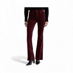 AG Adriano Goldschmied Burgundy Velvet High-Rise Flare Pants